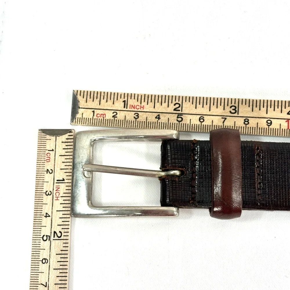 Harold Powell Belt Dark Brown Textured Genuine Leather Made in Italy Size 42